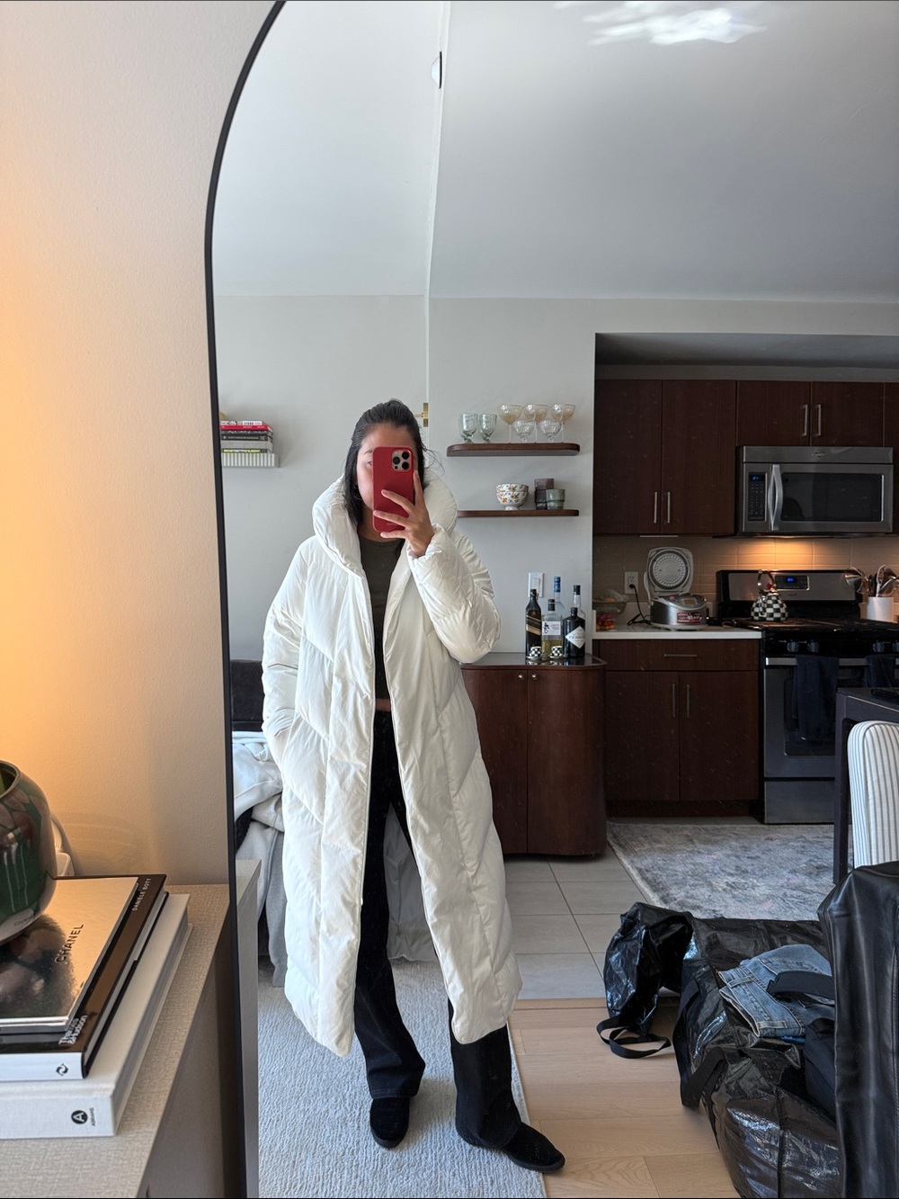 Aritzia White Long Quilted Puffer Coat